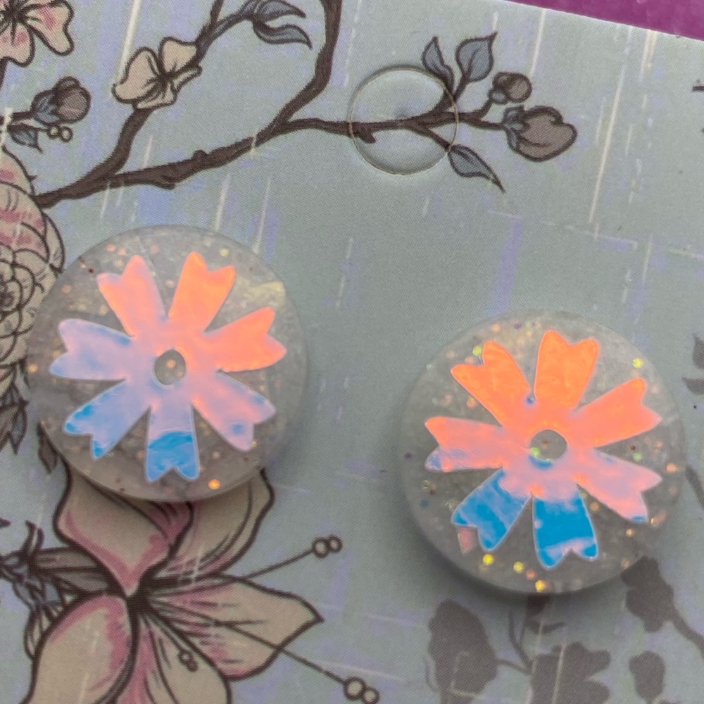 3 for $12 - Handmade Resin Holo Flower Earrings